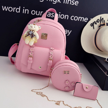 3pcs Set Bag Women Leather Backpack Cute School Backpacks For Teenage Girls Female Shoulder Bag Flowers Purse