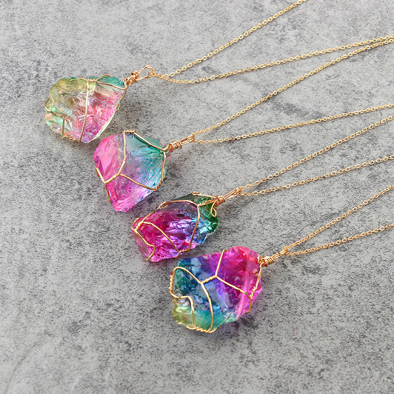 Rainbow Quartz Crystal Necklace