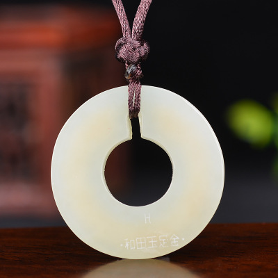 Factory direct Hotan Jade Pendant Ping An Buckle Gold Inlaid Jade Double Dragon Jade Pendant Gift Wholesale