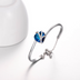 925 Sterling Silver Love Heart Bangle  with Blue  Crystals,I Love You Bracelet - Minihomy