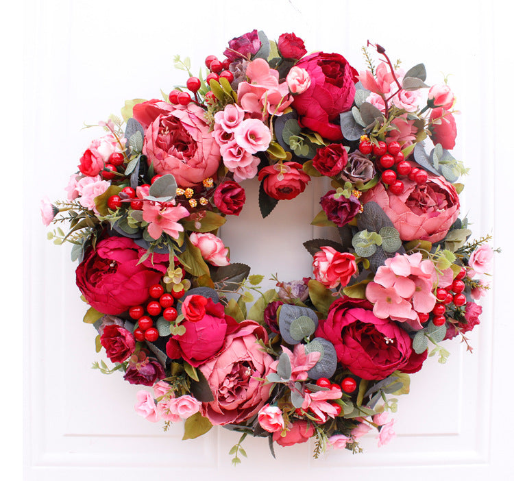 Christmas Red Door With Autumn Peony Wreath - Minihomy