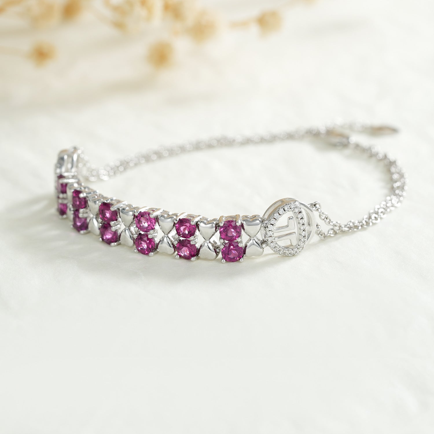 S925 Sterling Silver Purple Garnet Bracelet Women Jewelry