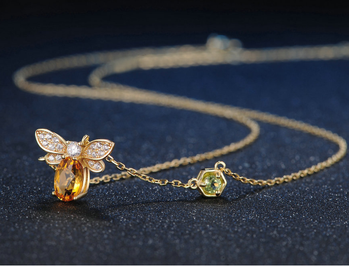 Natural citrine peridot micro-inlaid bee necklace - Minihomy