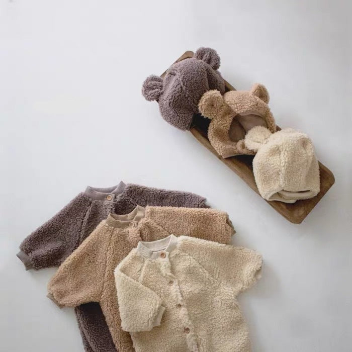 Newborn Baby Button Plush Creeper for Autumn and Winter