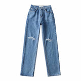 Double-knee Holes Rolled Edge Mopping Jeans