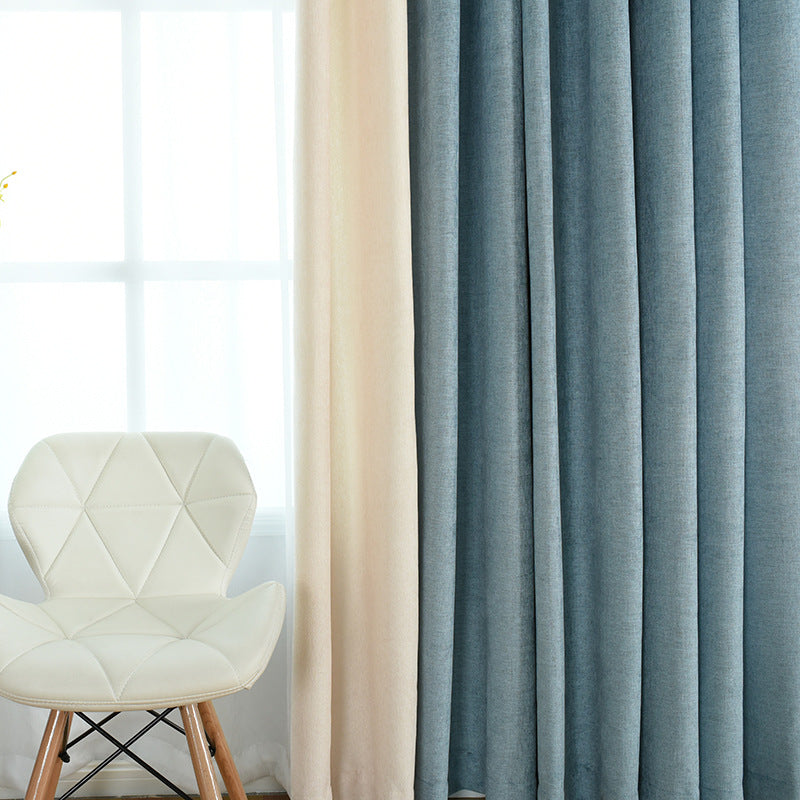 Stitching simple solid chenille curtain high shading curtain - Minihomy