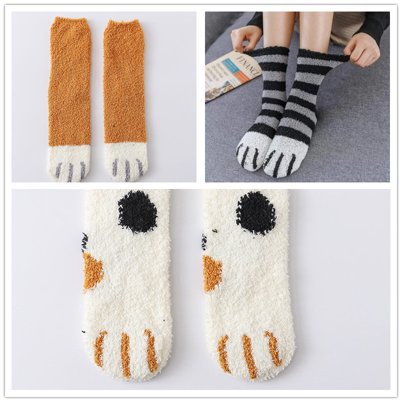 Autumn Winter Cat Claws Cute Thick Warm Sleeping Floor Socks - Minihomy