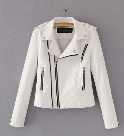 Women Spring Autumn Soft Faux Leather Jackets Lady Motorcyle Zippers Biker Coats