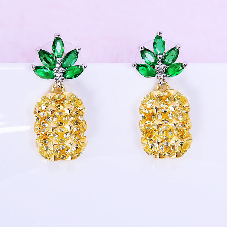 Crystal Pineapple Earrings Necklace Set Coconut Tree Earrings - Minihomy