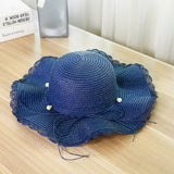 Summer seaside vacation beach hat bow ribbon female sunscreen straw hat folding
