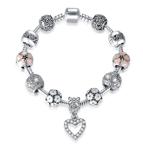 Silver Crystal Charm Bracelet for Women