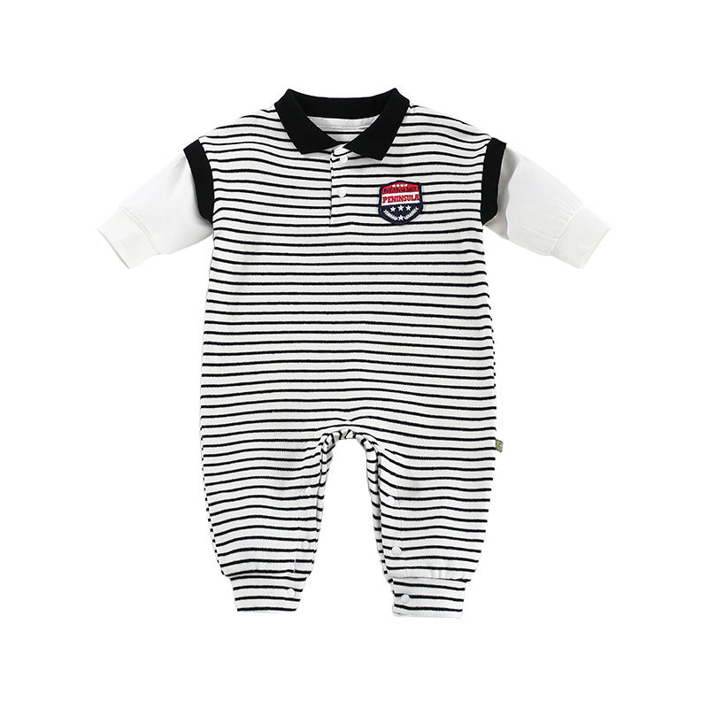 Baby Onesies Striped Male Baby Newborn Clothes Baby Autumn Clothes - Minihomy