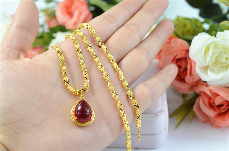 Ladies Ruby Drop Pendant Necklace - Minihomy