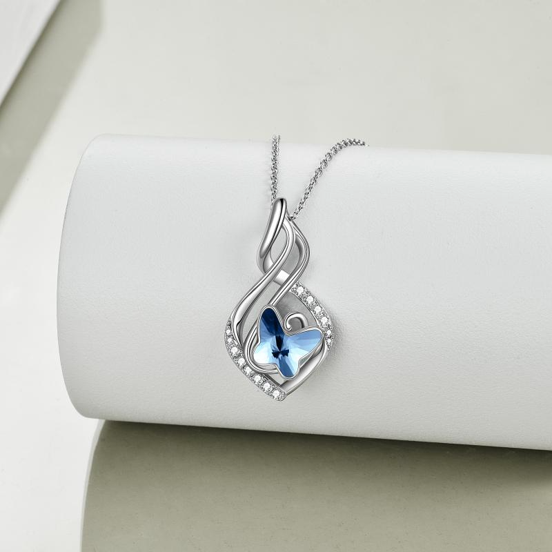 925 Sterling Silver Infinity Necklace Blue Crystal Butterfly Gift