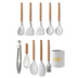 Marbled White Wooden Handle Silicone Kitchenware Set - Minihomy