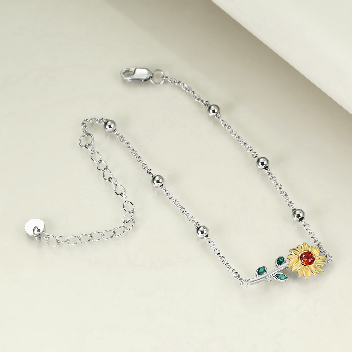 Sterling Silver Sunflower Flower Ankle Bracelet Crystal Jewelry