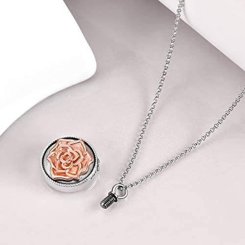 Sterling Silver 3D Rose Flower Urn Necklace for Ashes Cremation Jewelry Engraved Forever In My Heart