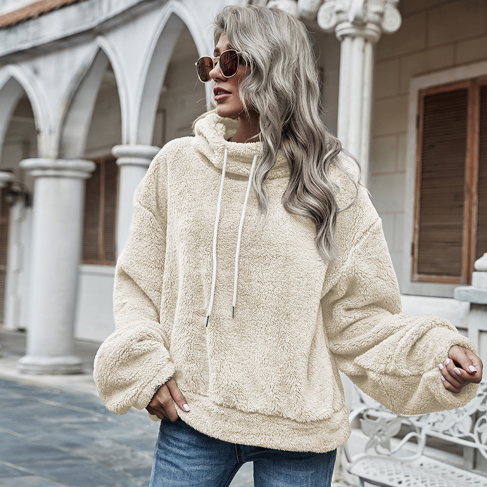 Hooded Solid Color Plush Loose Sweater Women  Sweater - Minihomy