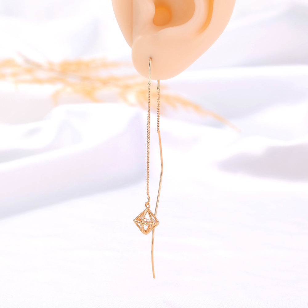 Gold Bronze Cutout Zircon Tassel Earrings - Minihomy