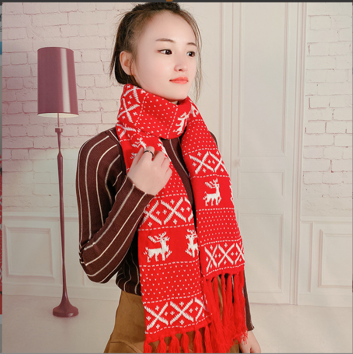 Snowflake Decorated Knitted Woolen Warm Scarf