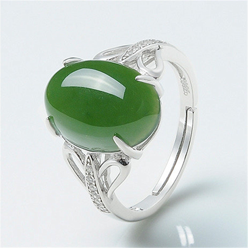 Green Agate Ring Simple Retro