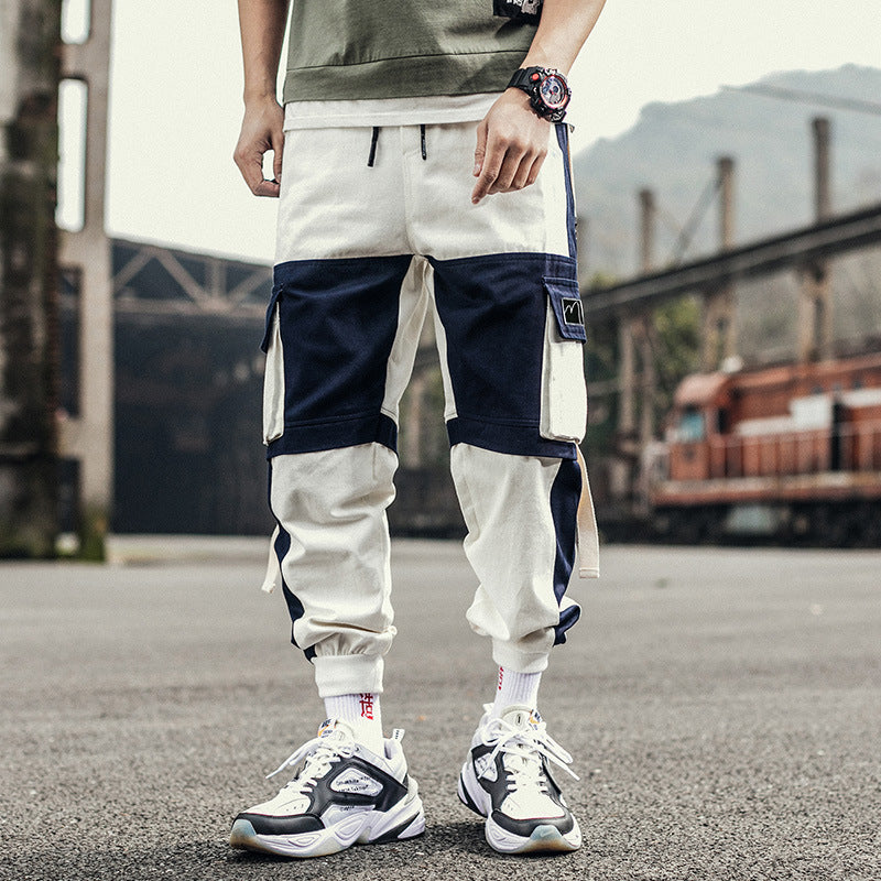 Pocket Contrast Overalls Jogger Casual Cargo Pants - Minihomy