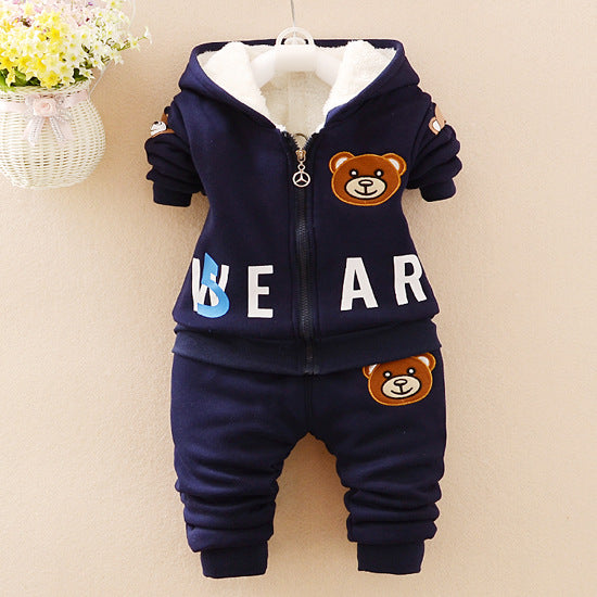 Add velvet and thicken winter three piece set for children