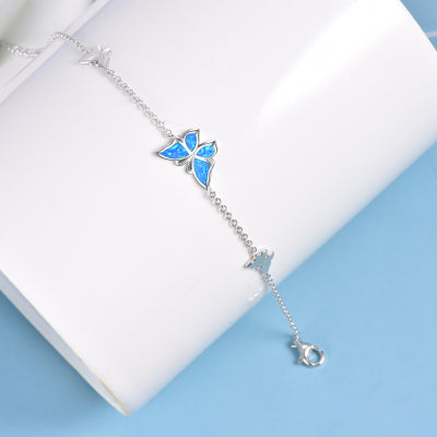 Butterfly Bracelet  Sterling Silver Created Opal for Women Girl