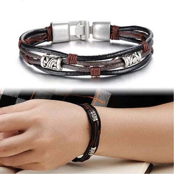 Gemini Twin Bracelets in Genuine Leather and Antique Metal Finish - Minihomy