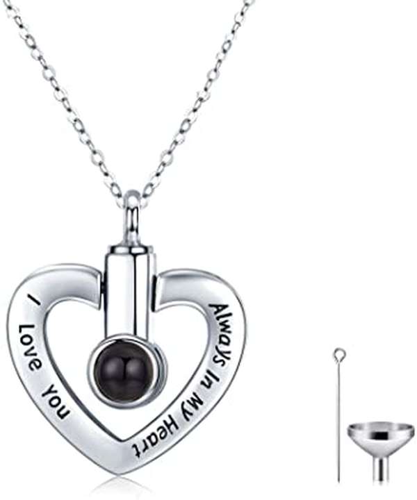 925 Sterling Silver Heart Urn Necklace for Ashes Heart Pendant - Minihomy