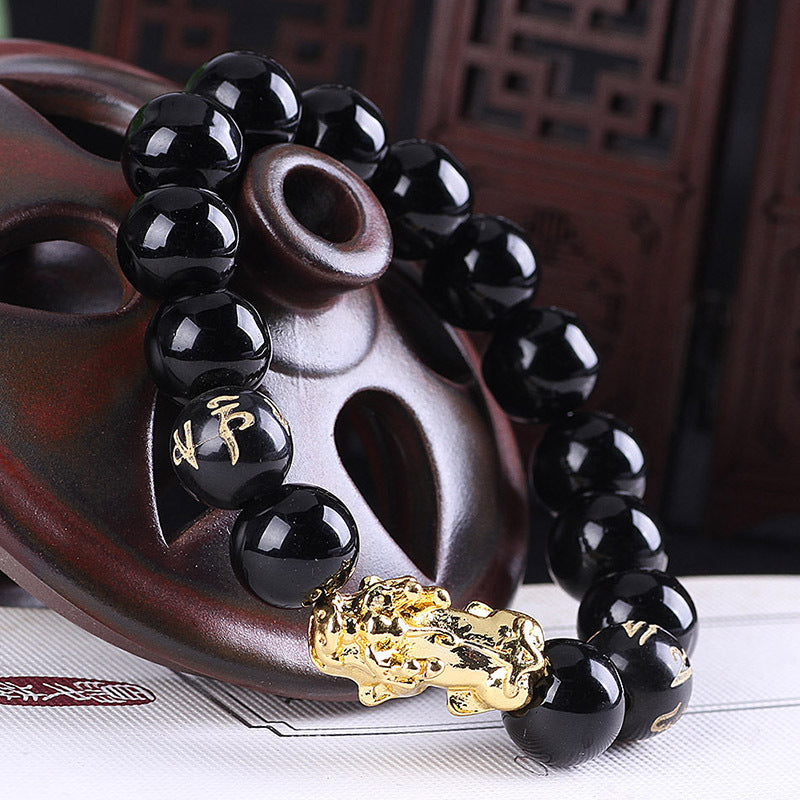 Obsidian 18K Gold Beads Bracelet Men Women - Minihomy