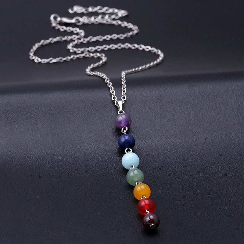 Chakra Gem Stone Beads Pendant Necklace - Minihomy