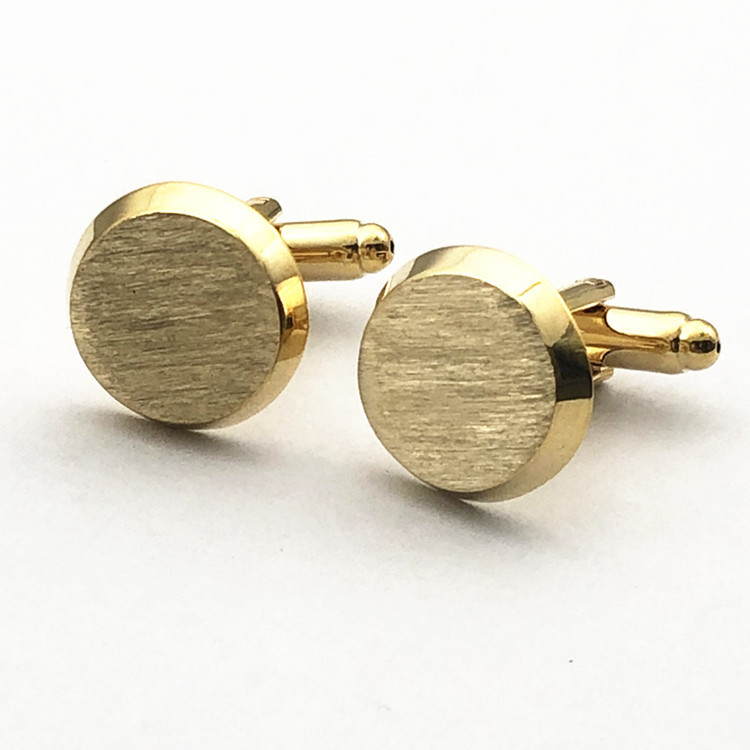 French Gold Brushed Round Men's European And American Cufflinks