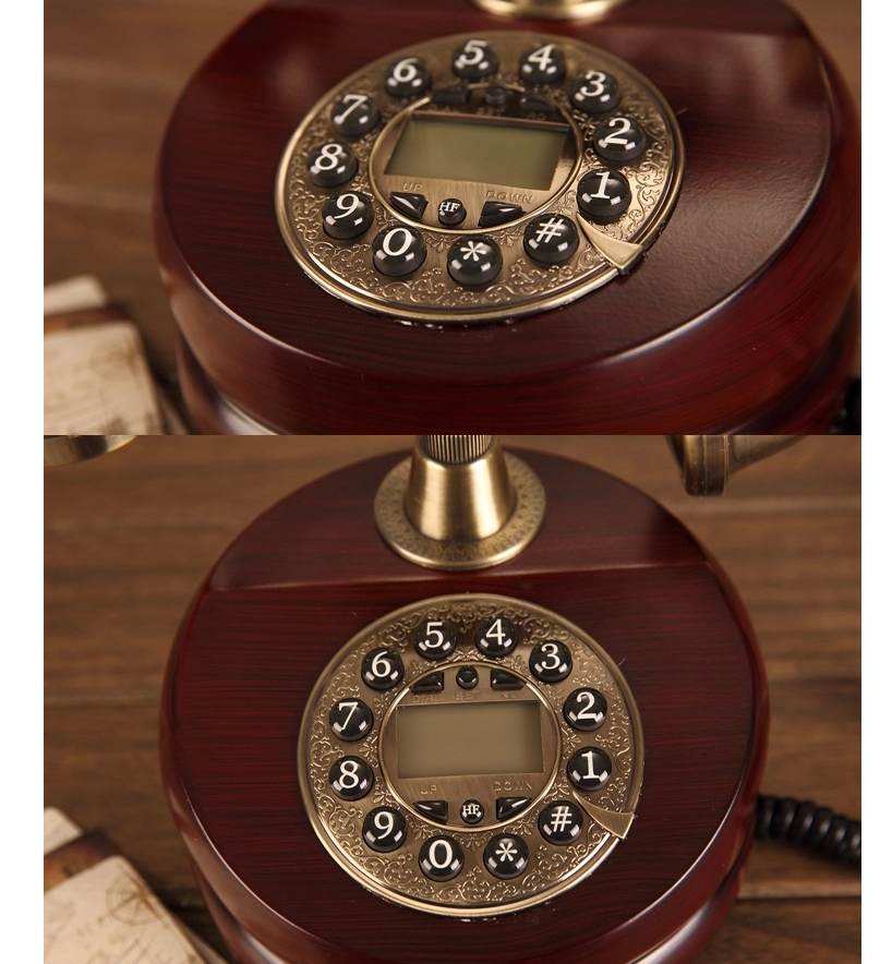 Vintage Style Caller ID Solid Wood European Style Antique Telephone