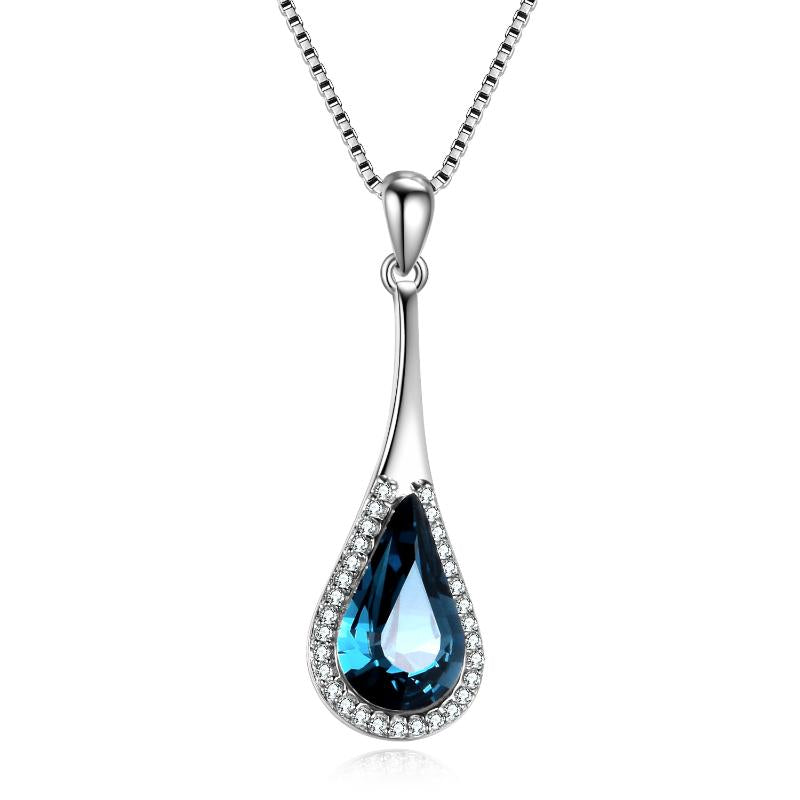 Sterling Silver Teardrop Water Drop Necklace Embellished with Crystals from Austria, Fine Anniversary Birthday Jewelry Gifts for Women