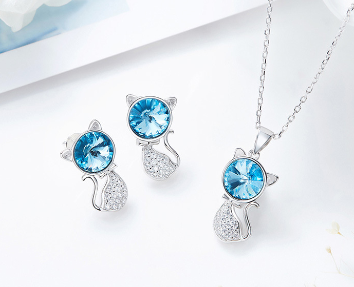 925 Sterling Silver Necklace Jewelry Set woman with crystal elements - Minihomy