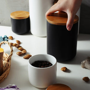 Kitchen ceramic wooden lid sealed storage jar - Minihomy