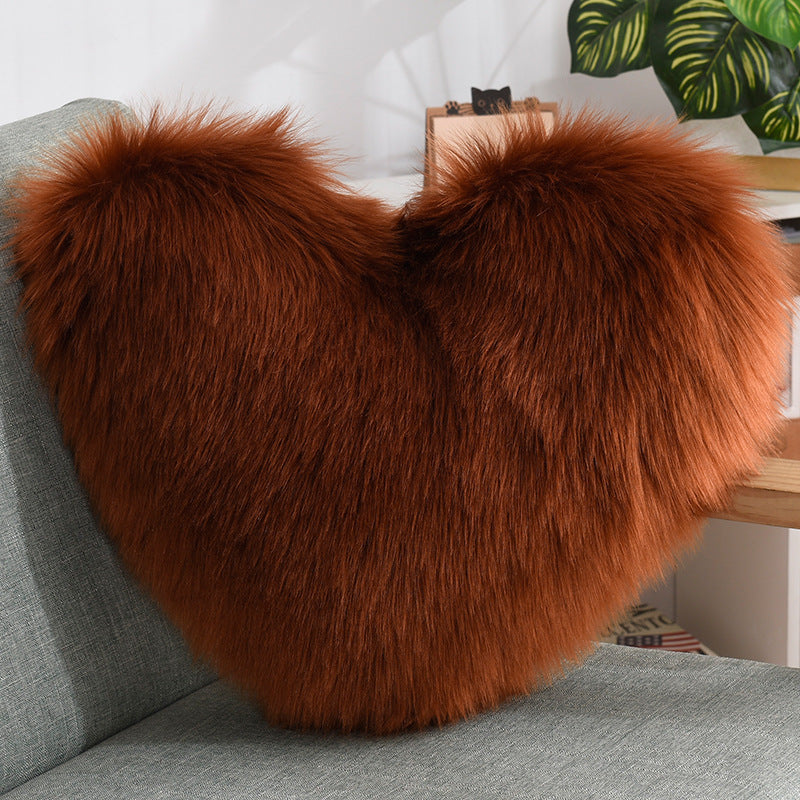 Pillows Heart Shape Long Plush Fluffy Shaggy Cushion Cover - Minihomy