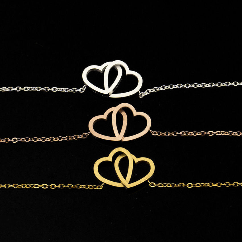 Friendship Bracelet Silver Double Heart Necklace