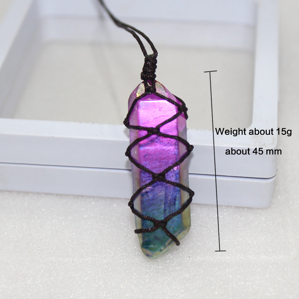 White Crystal Single Crystal Electroplating Double Color Net Pocket Necklace - Minihomy