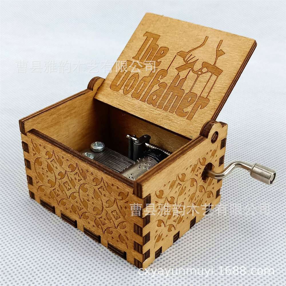 Antique Carved Wooden Hand Crank Music Box - Minihomy