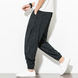 Thin Breathable Cotton and Linen Disc Buckle Casual Harem Pants