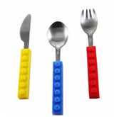 3PCS Creative Bricks Silicone Stainless Steel Portable Travel Kids  Cutlery Fork Picnic Set Gift For CHild Dinnerware - Minihomy