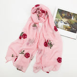 Embroidered Flower Rose Chiffon Ethnic Wind Sunscreen Shawl Beach Gauze Silk Scarf