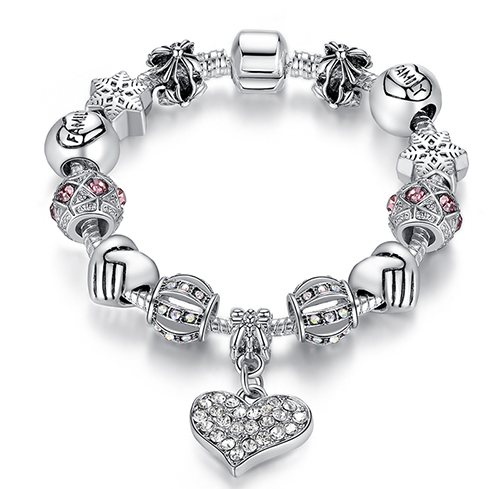 Silver Crystal Charm Bracelet for Women