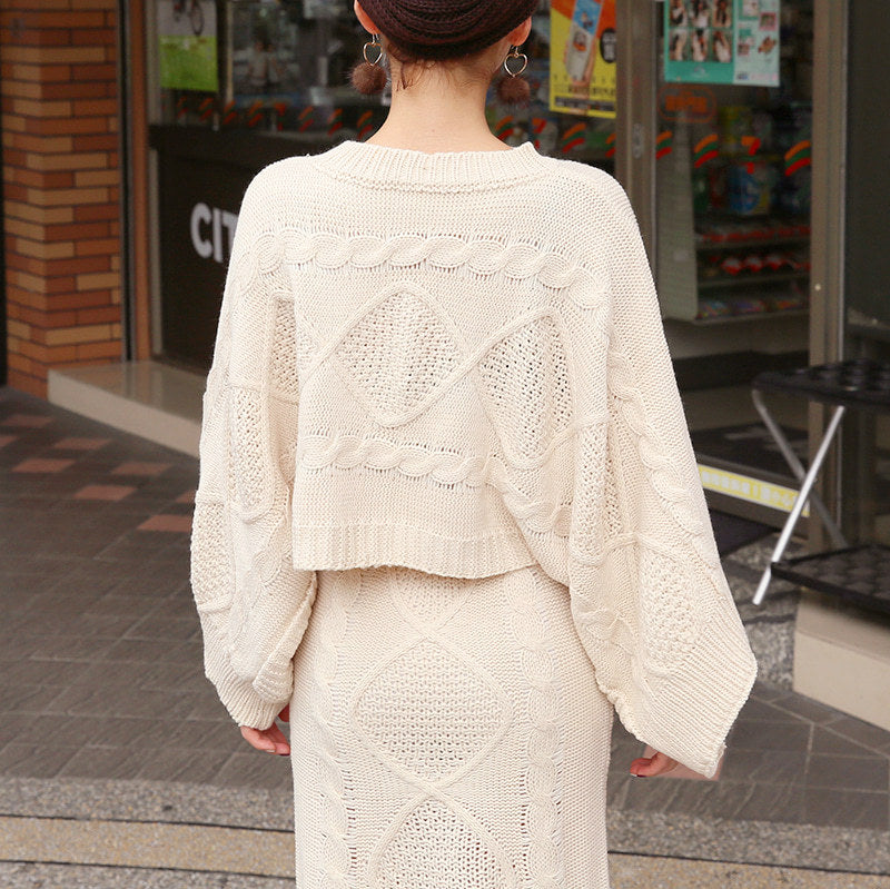 Bat sleeve sweater knitted suit skirt - Minihomy