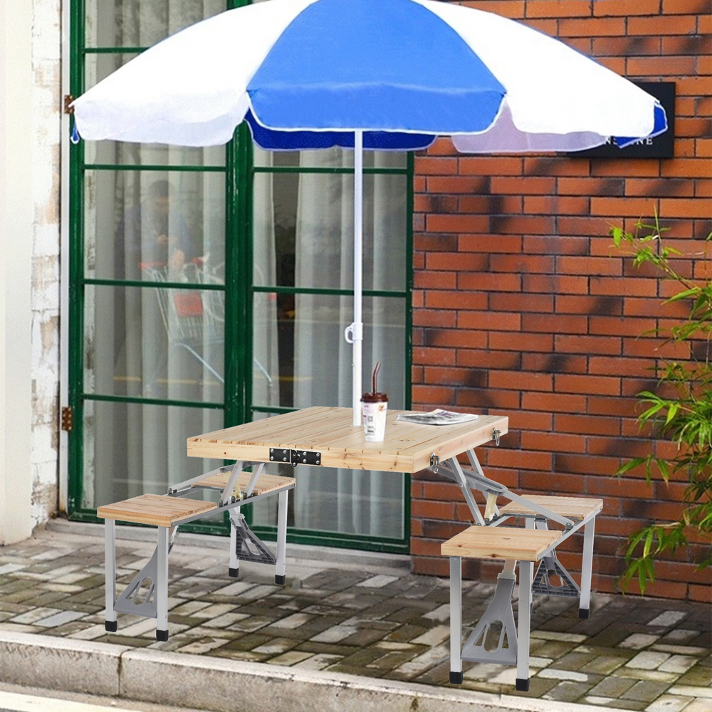 Portable Foldable Camping  Table With Seats Chairs And Umbrella Hole - Minihomy