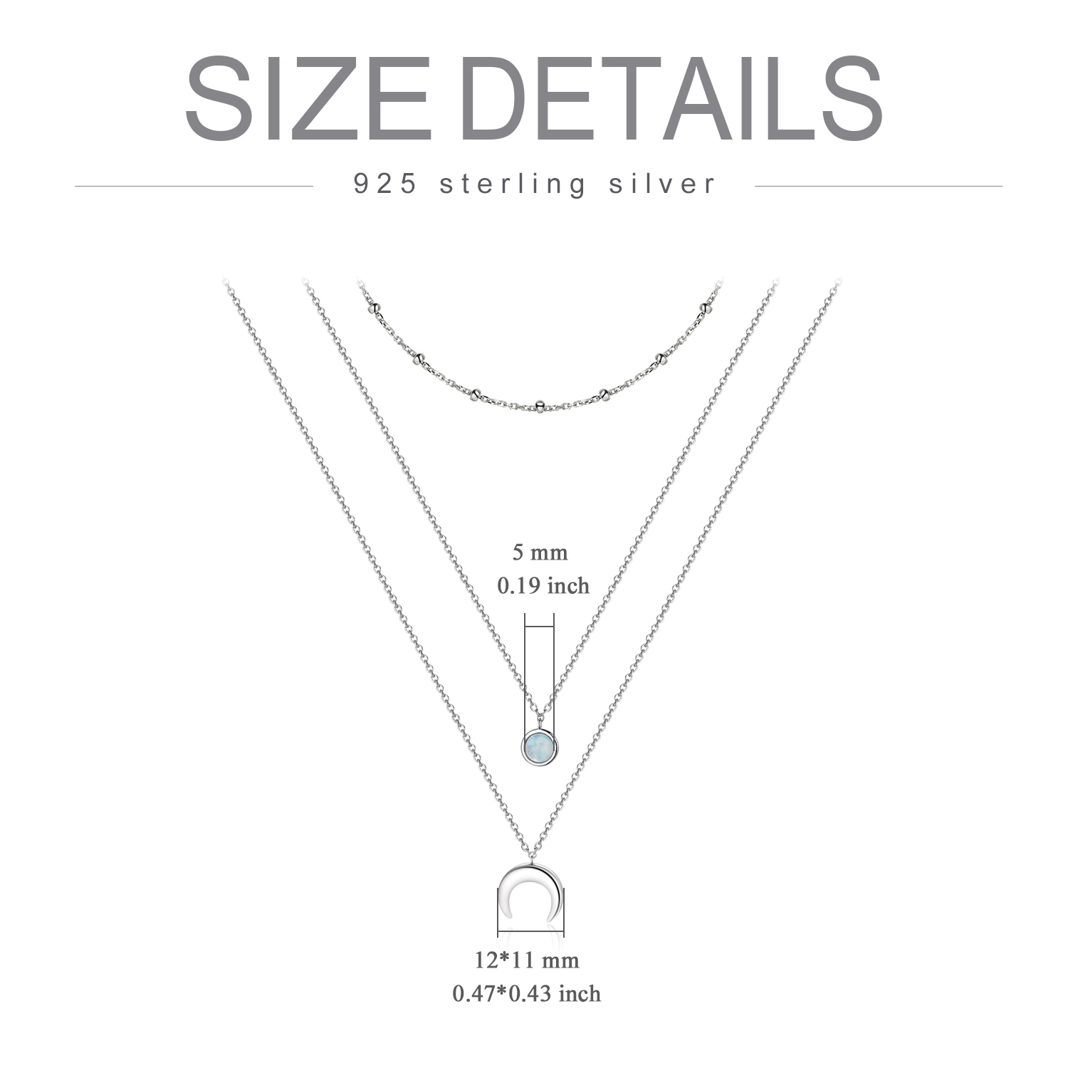 Sterling Silver  Moonstone Crescent Moon Layered Necklace Gift for Women