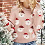 Women's Simple Santa Head Printed Knit Sweater