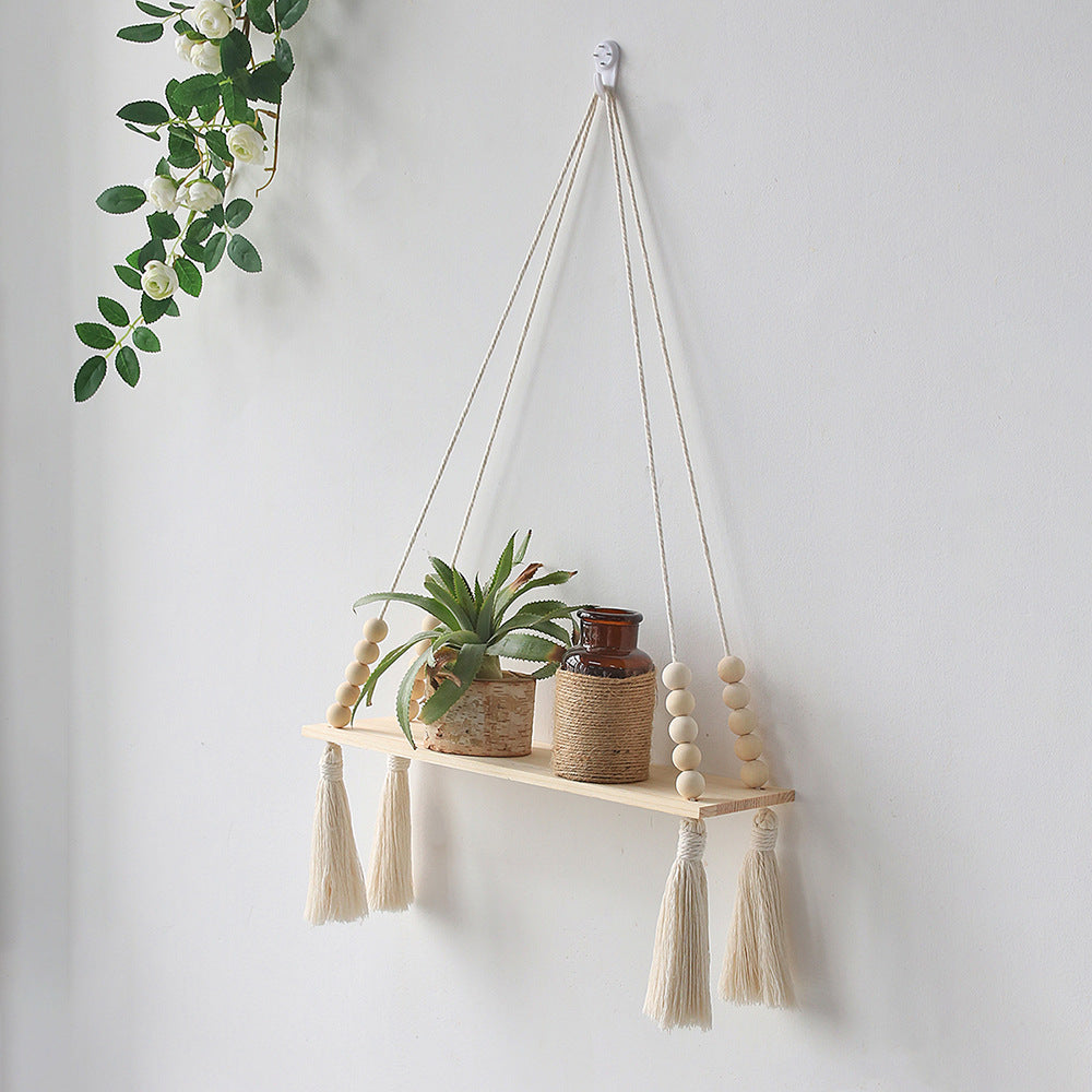 Tassel Decor Woven Wall Hanging Board Plant Shelf Indoor